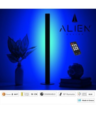 GloboStar® ALIEN-DIVA-BLACK-50-6 ALIEN Design DIVA Μοντέρνο Minimal Nordic Μεταλλικό Φωτιστικό Επιτραπέζιο - Πορτατίφ - Λαμπατέρ Μαύρο LED 8W 800lm με Ασύρματο Χειριστήριο RF & Dimmer IP20 Μπλε Μ3 x Π1.6 x Υ50cm